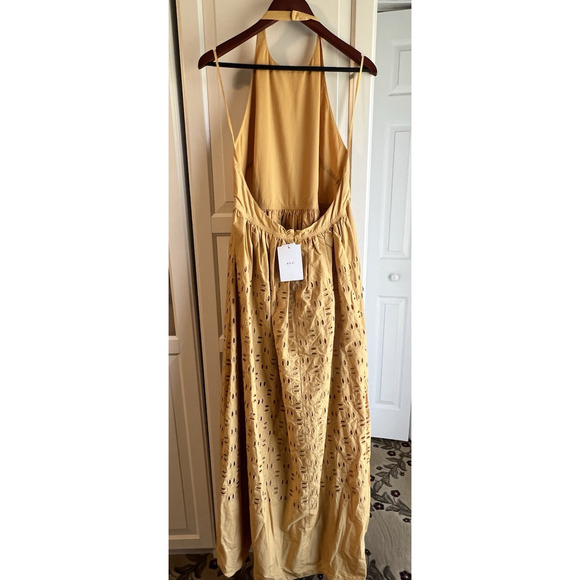 NWT A.L.C Blair eyelet Halter Mustard Yellow Maxi Coquette statement dress Sz-14 - Picture 4 of 15